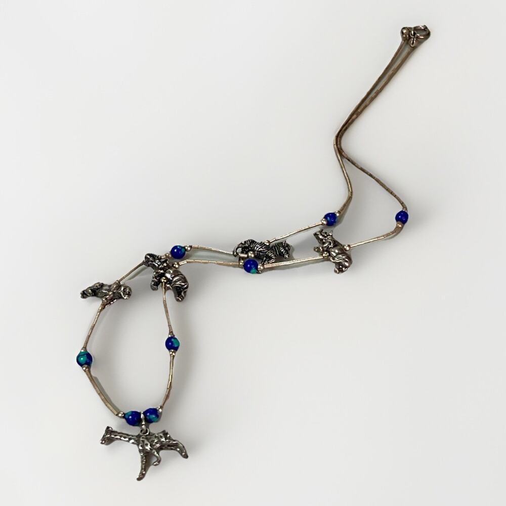 Sterling Silver Assorted Exotic Animal Charms Blue Beads Necklace & Earrings Set - Picture 5 of 16